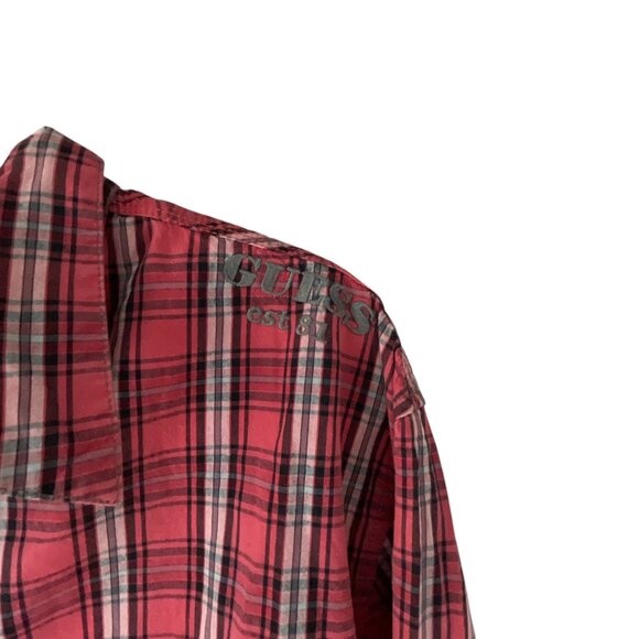 Guess Men's Slim Fit Red Plaid Button-Up Long Sleeve Shirt XL Casual Road Trip - Picture 5 of 8
